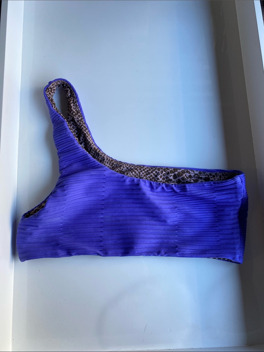 One-Shoulder Purple Bikini Top with Leopard Lining